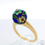 Vintage 14k Yellow Gold Enamel Ring with Diamond Size 7.25 Flower Deco