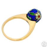 Vintage 14k Yellow Gold Enamel Ring with Diamond Size 7.25 Flower Deco