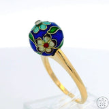 Vintage 14k Yellow Gold Enamel Ring with Diamond Size 7.25 Flower Deco