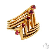 1970s Style 14k Yellow Gold Ring with Pink Sapphires Size 5.75