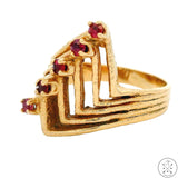 1970s Style 14k Yellow Gold Ring with Pink Sapphires Size 5.75