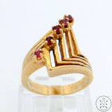 1970s Style 14k Yellow Gold Ring with Pink Sapphires Size 5.75