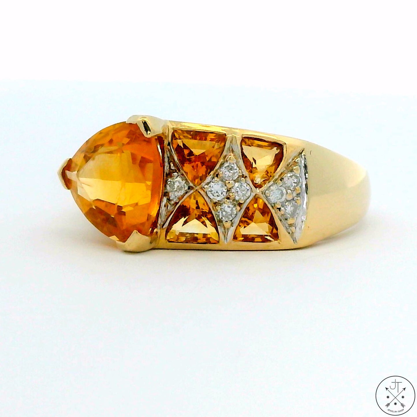 Contemporary Style 10k Yellow Gold Ring with Citrine and Diamond Size 9.5