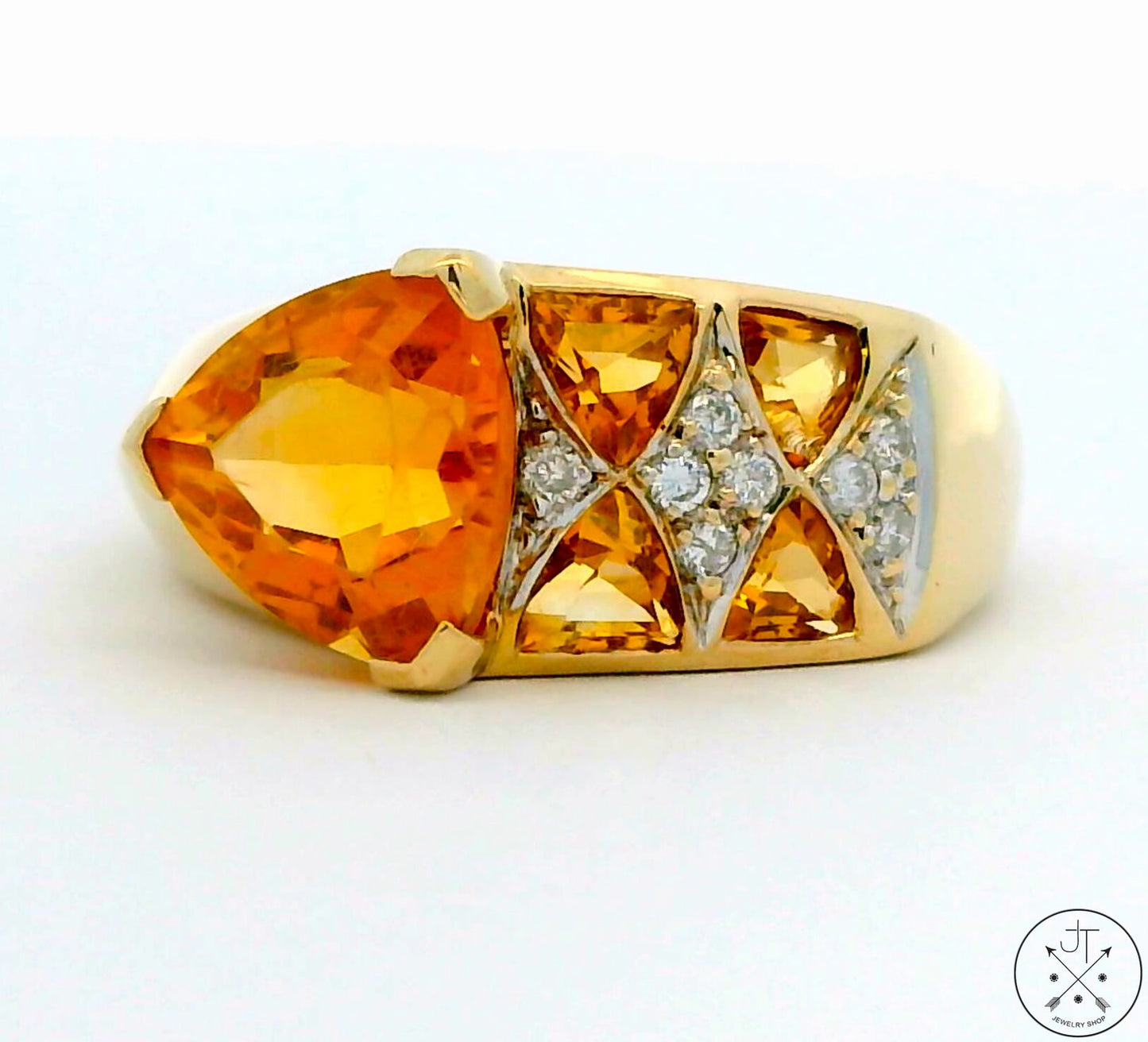 Contemporary Style 10k Yellow Gold Ring with Citrine and Diamond Size 9.5