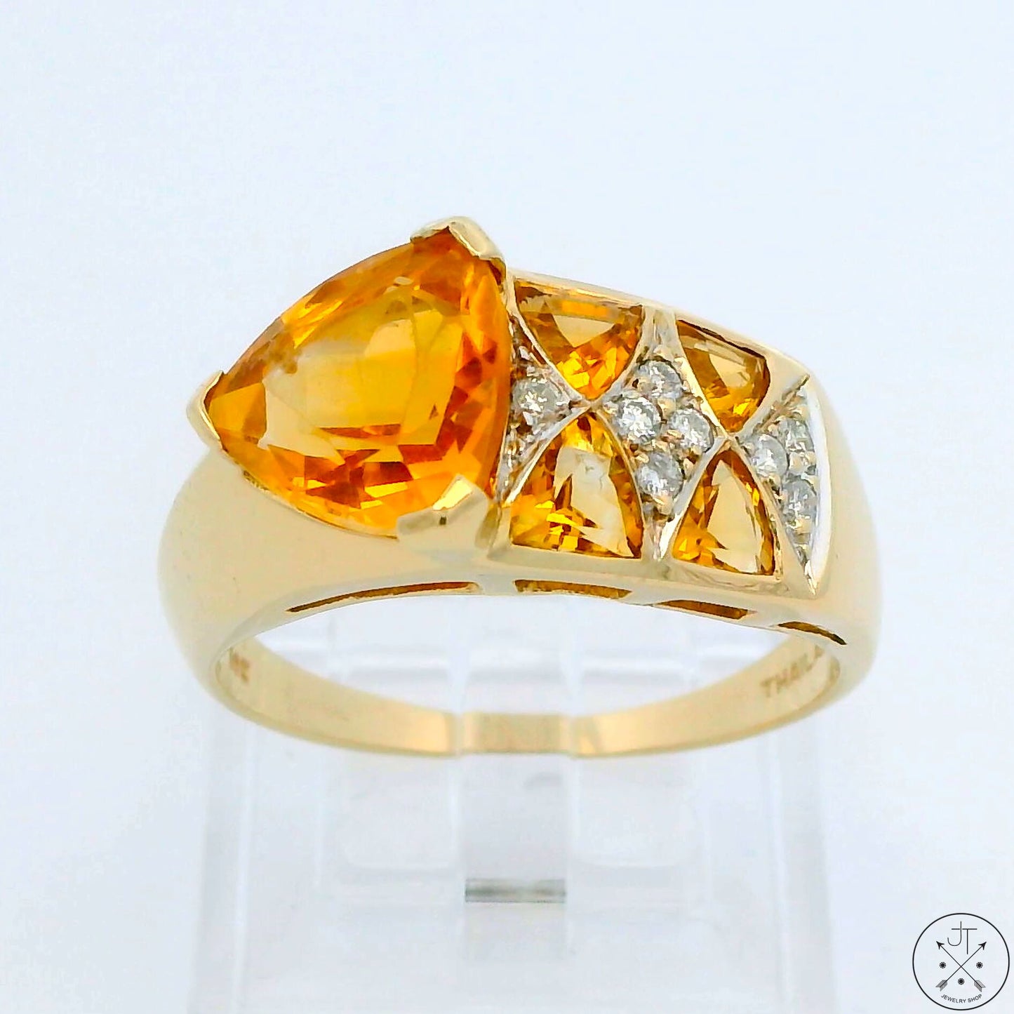 Contemporary Style 10k Yellow Gold Ring with Citrine and Diamond Size 9.5
