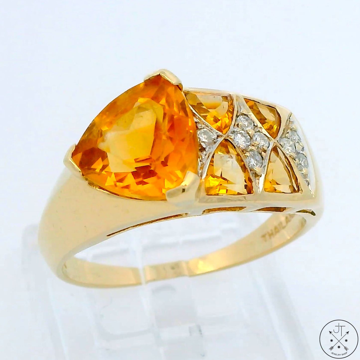 Contemporary Style 10k Yellow Gold Ring with Citrine and Diamond Size 9.5