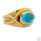 Heavy Vintage 14k Yellow Gold Ring with Topaz Cabochon Size 5.75