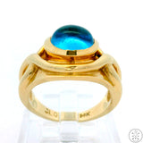 Heavy Vintage 14k Yellow Gold Ring with Topaz Cabochon Size 5.75