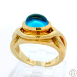 Heavy Vintage 14k Yellow Gold Ring with Topaz Cabochon Size 5.75