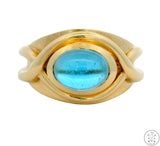 Heavy Vintage 14k Yellow Gold Ring with Topaz Cabochon Size 5.75