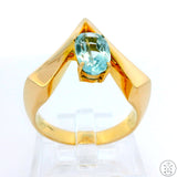 Vintage 14k Yellow Gold V Ring with Aquamarine Size 7.25 Contemporary