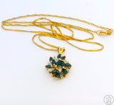 Vintage 14k Yellow Gold Pendant Necklace with Sapphire and Diamond 20 inch