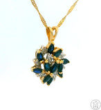 Vintage 14k Yellow Gold Pendant Necklace with Sapphire and Diamond 20 inch