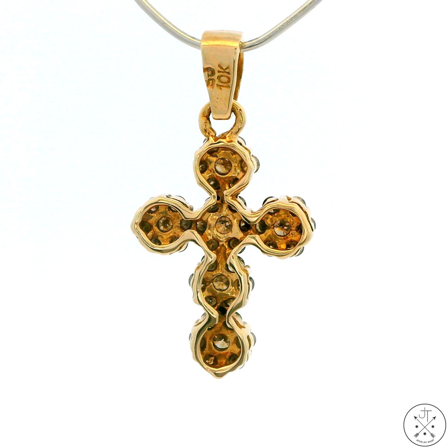New 10k Yellow Gold Cross Pendant with 1/3 ctw Diamonds Light Brown
