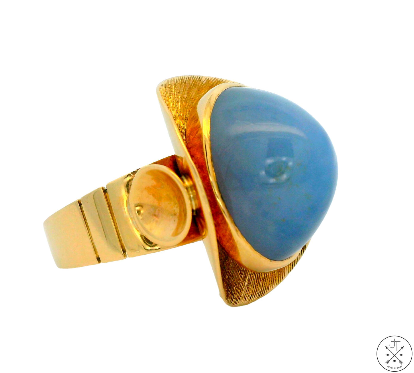 Vintage 14k Yellow Gold Custom Ring with Blue Chalcedony Size 7.5 Domed