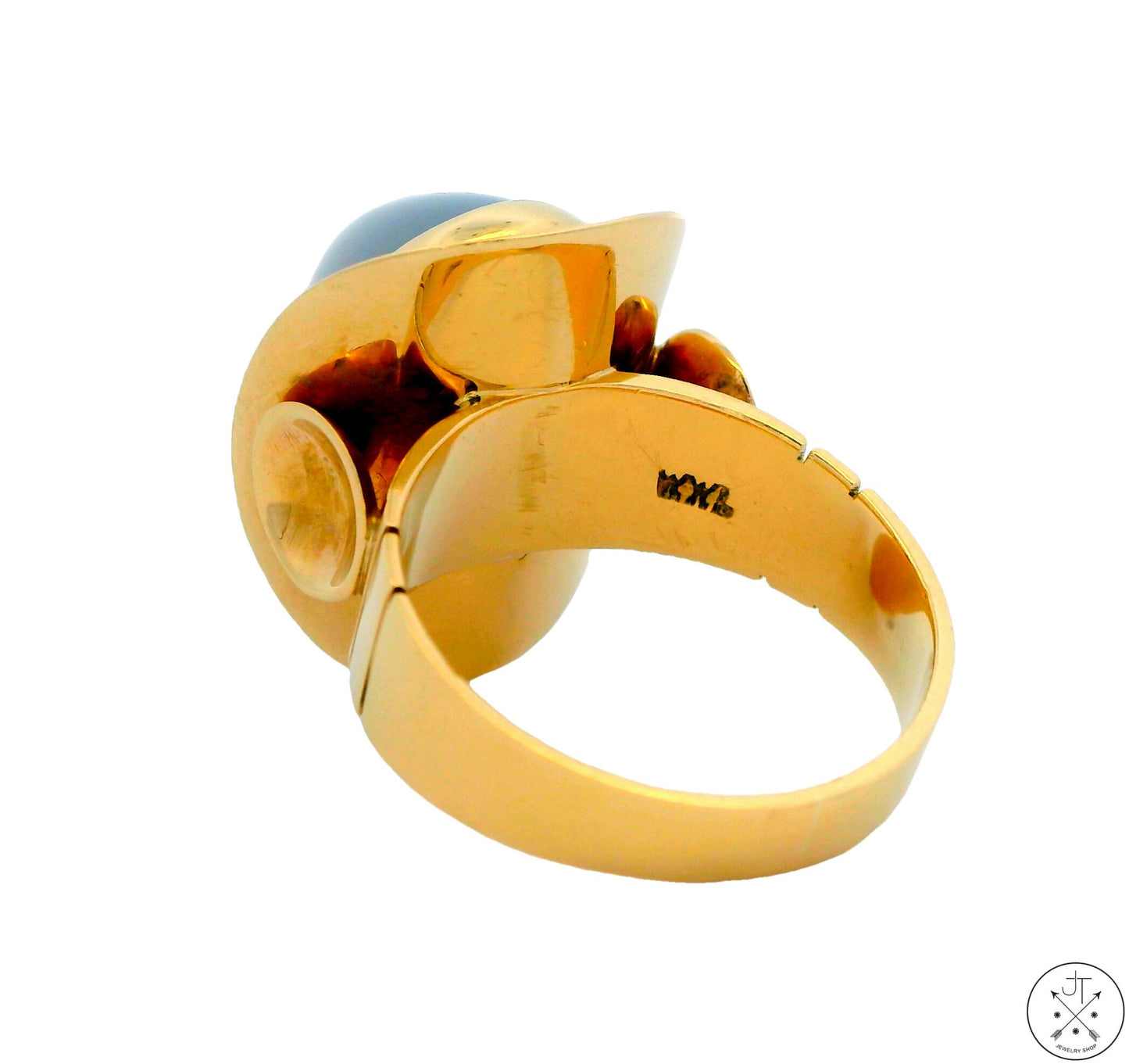 Vintage 14k Yellow Gold Custom Ring with Blue Chalcedony Size 7.5 Domed