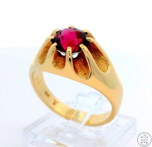 Vintage 10k Yellow Gold Mens Ring with Rhodolite Garnet Size 9.5