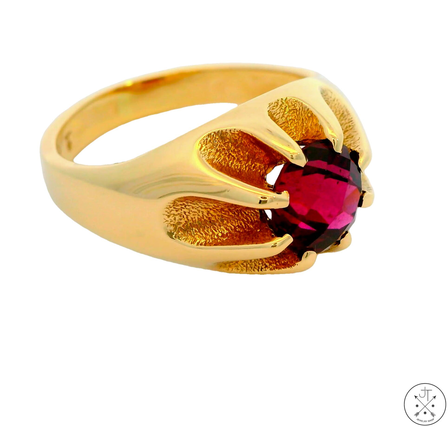 Vintage 10k Yellow Gold Mens Ring with Rhodolite Garnet Size 9.5