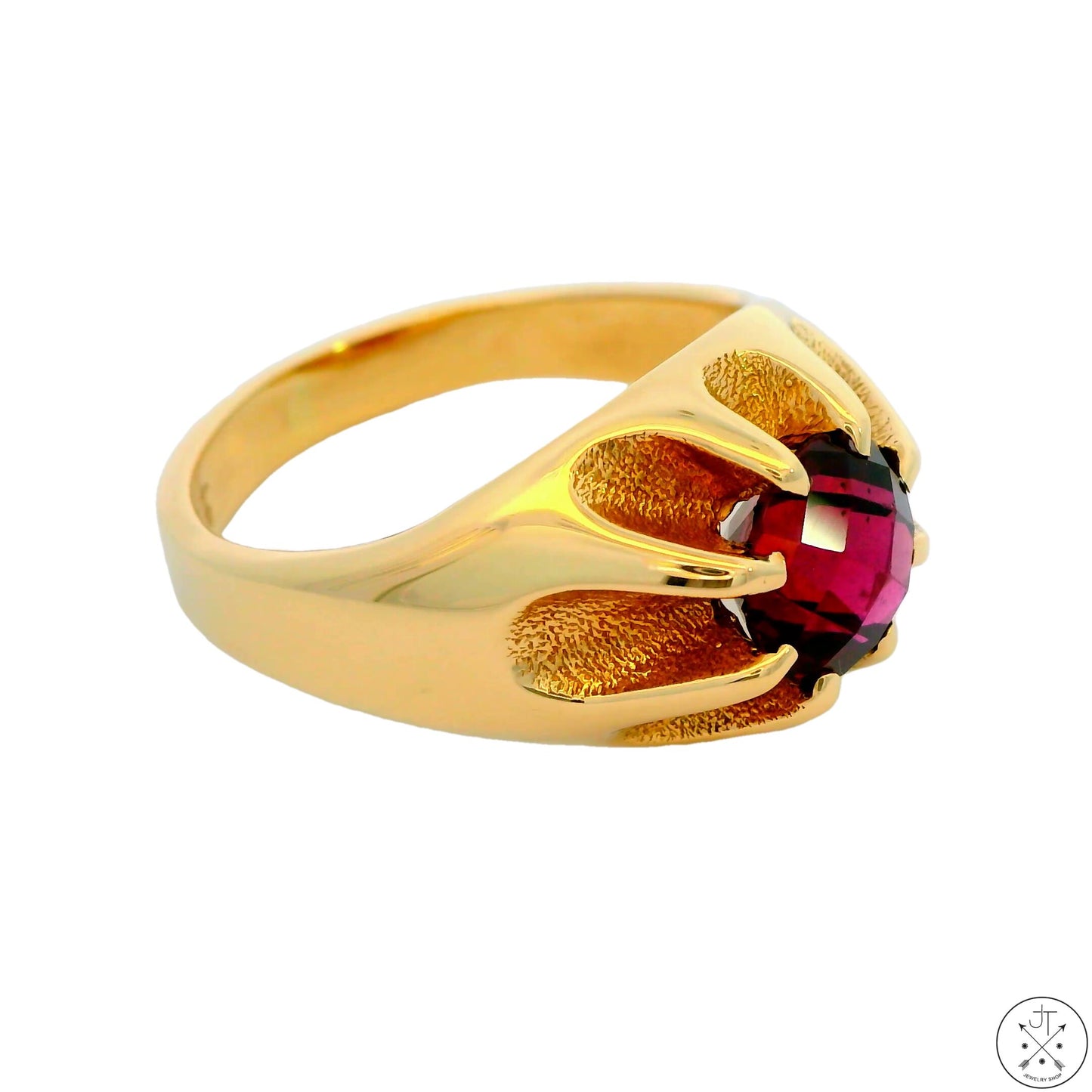 Vintage 10k Yellow Gold Mens Ring with Rhodolite Garnet Size 9.5