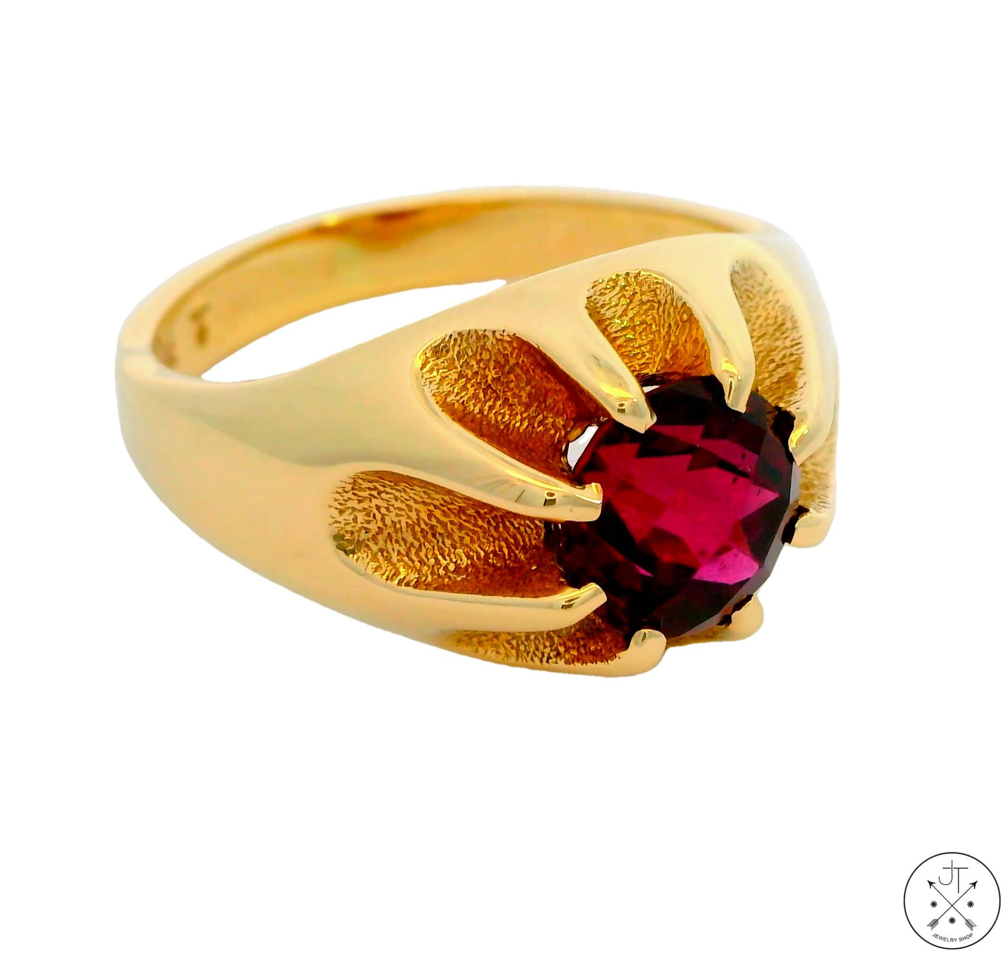 Vintage 10k Yellow Gold Mens Ring with Rhodolite Garnet Size 9.5