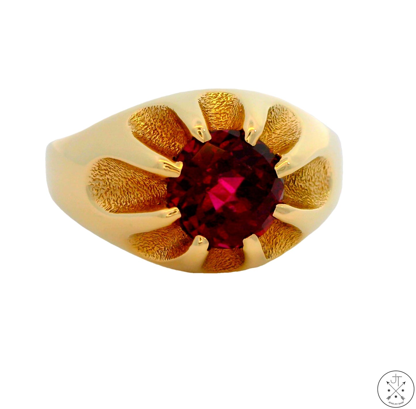 Vintage 10k Yellow Gold Mens Ring with Rhodolite Garnet Size 9.5