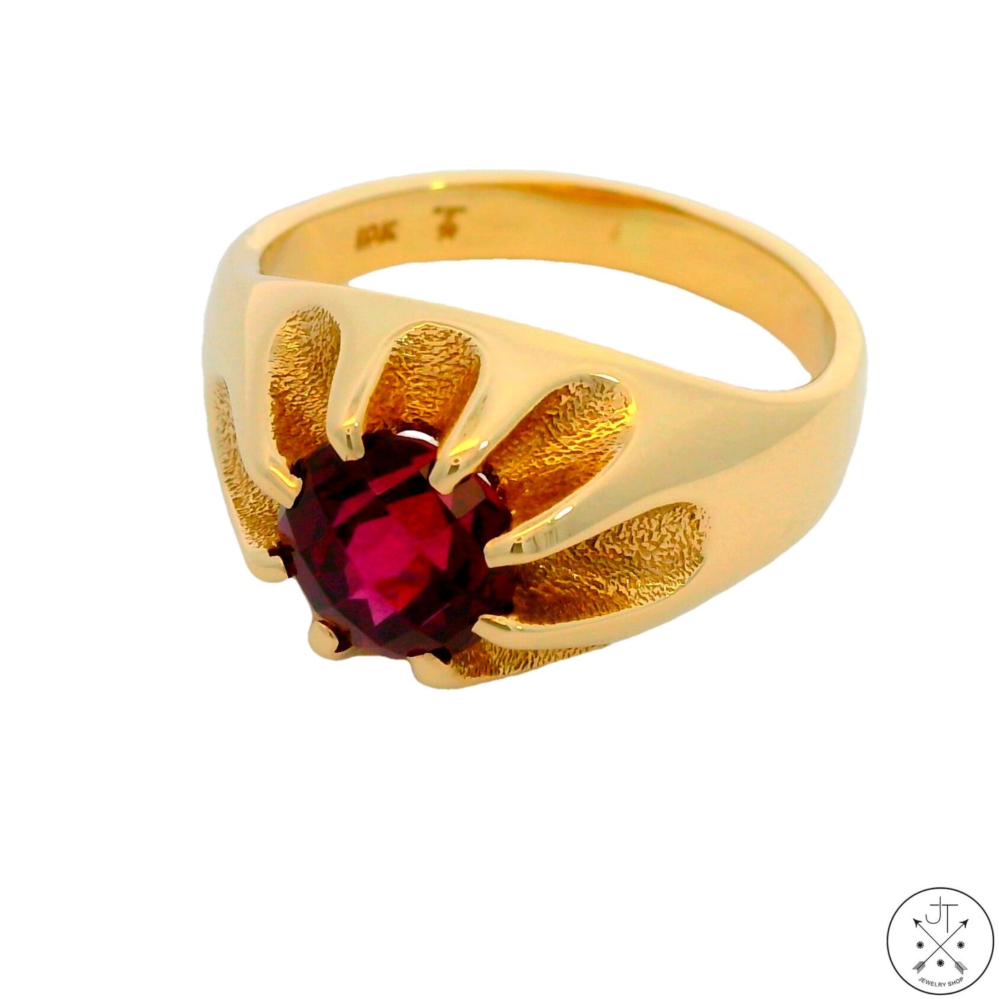 Vintage 10k Yellow Gold Mens Ring with Rhodolite Garnet Size 9.5