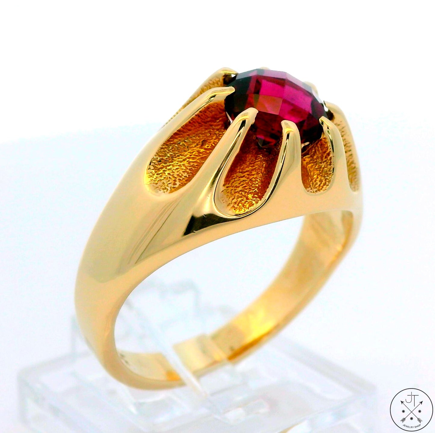Vintage 10k Yellow Gold Mens Ring with Rhodolite Garnet Size 9.5