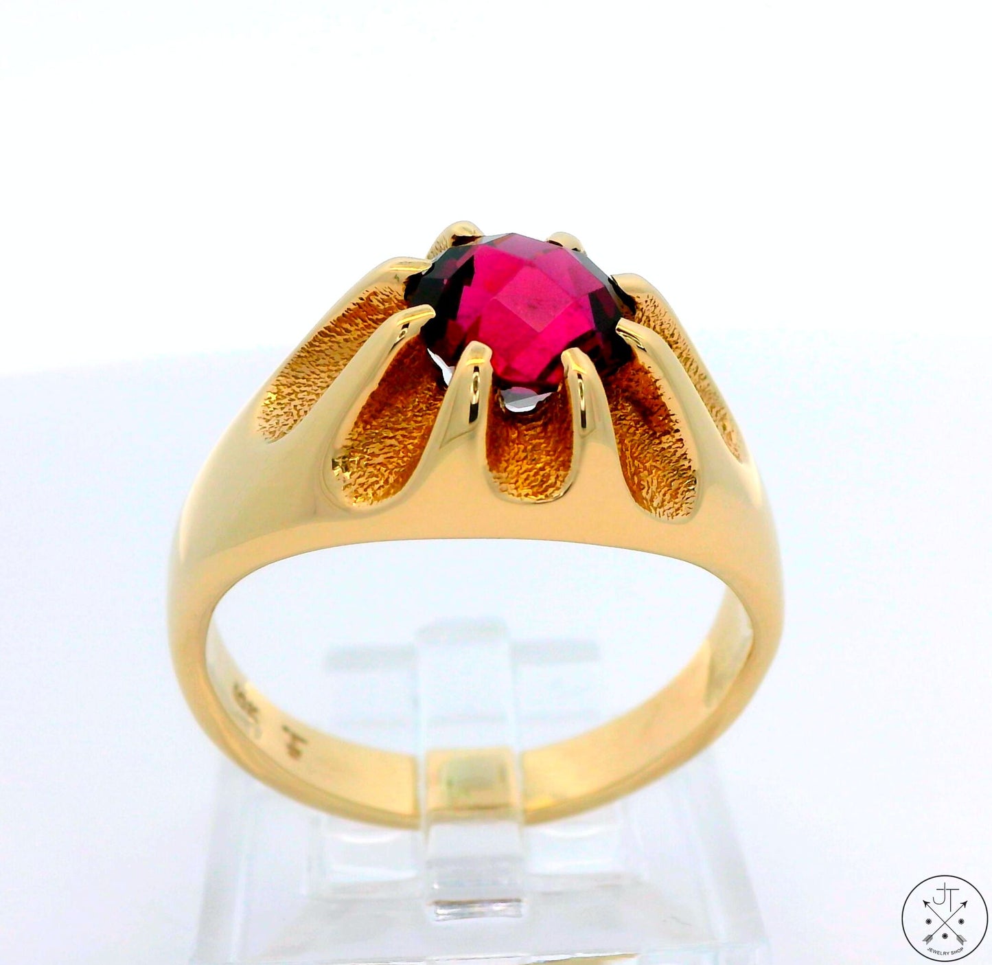 Vintage 10k Yellow Gold Mens Ring with Rhodolite Garnet Size 9.5