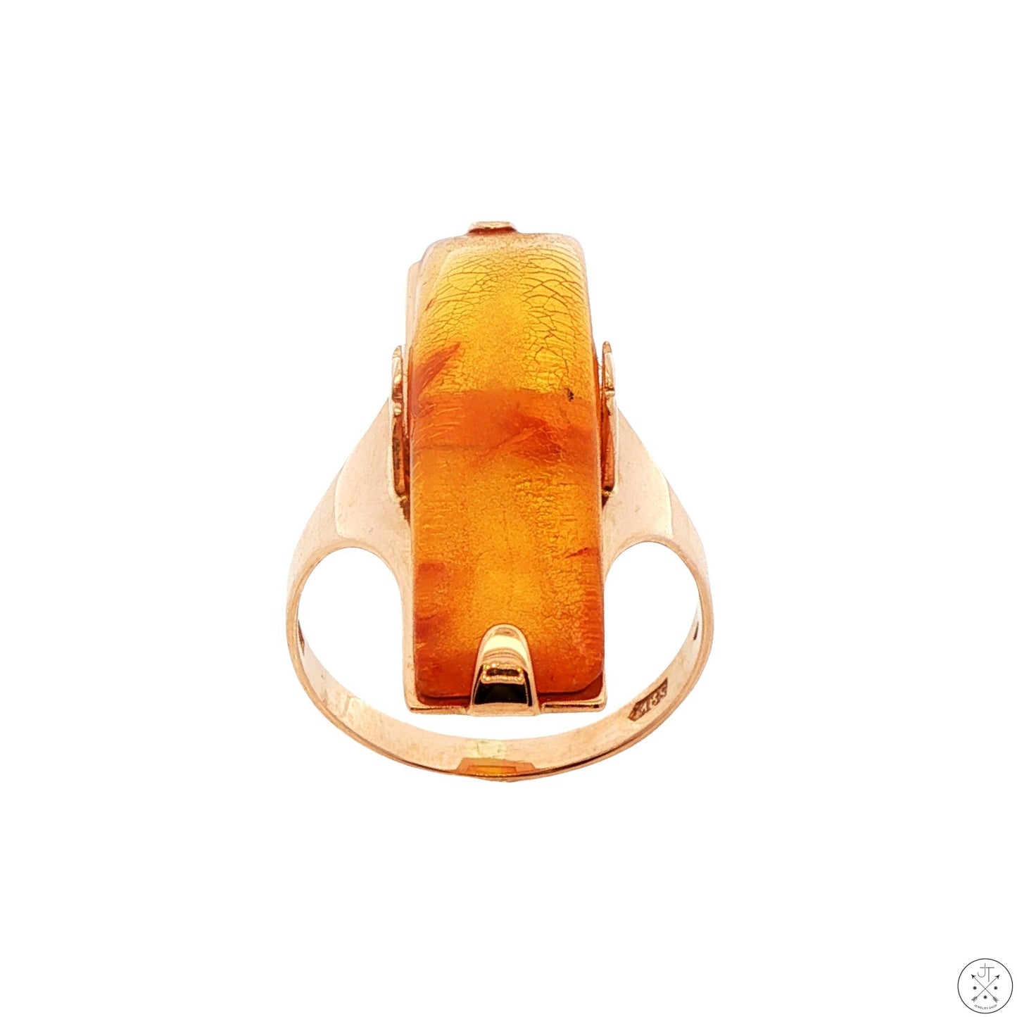 Vintage 14k Rose Gold Ring with Amber Size 7.5