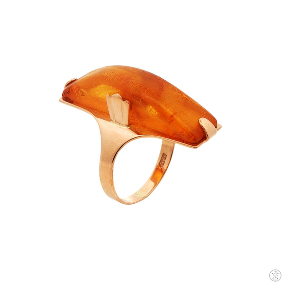 Vintage 14k Rose Gold Ring with Amber Size 7.5