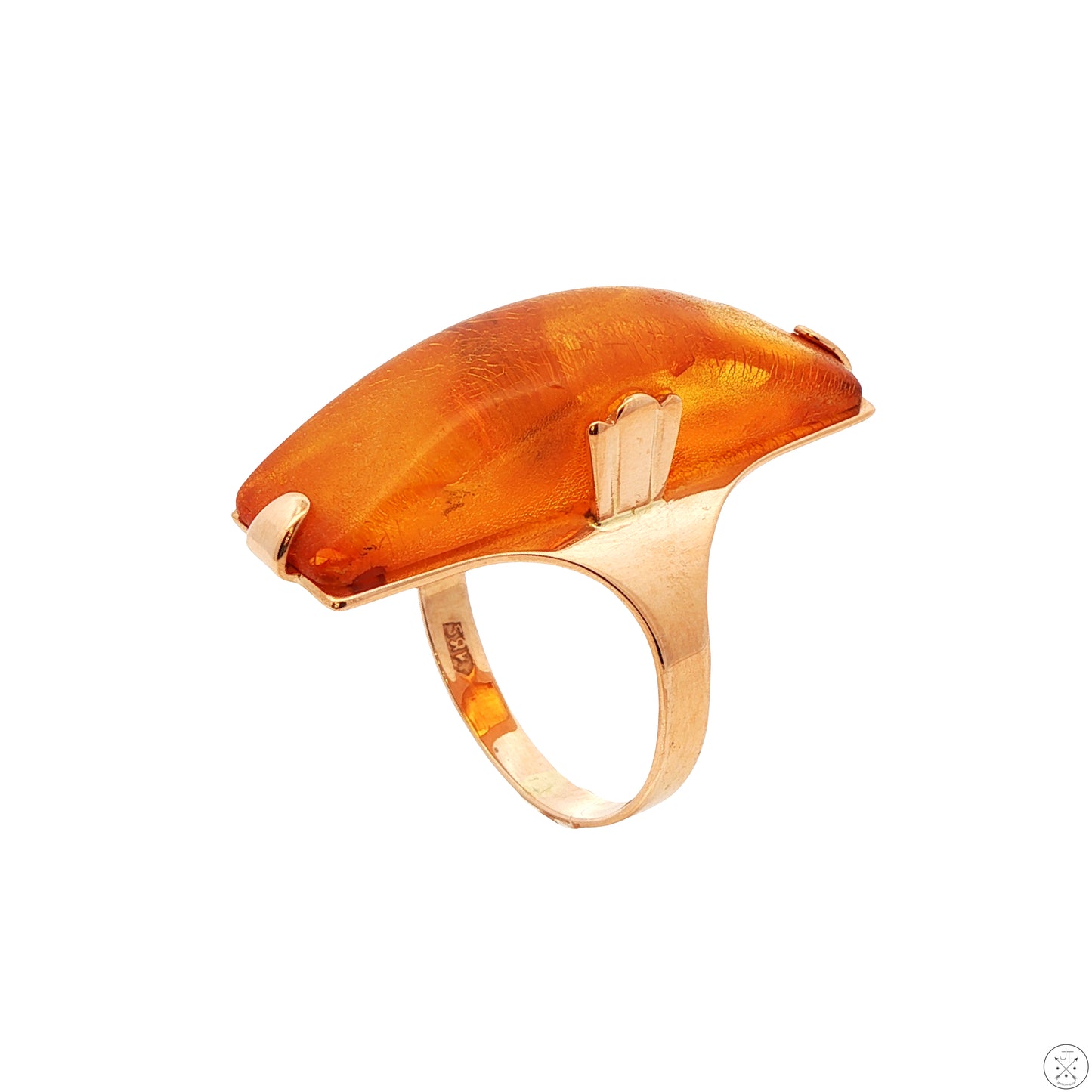 Vintage 14k Rose Gold Ring with Amber Size 7.5