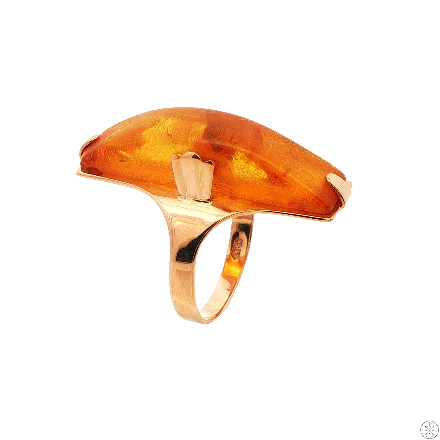 Vintage 14k Rose Gold Ring with Amber Size 7.5