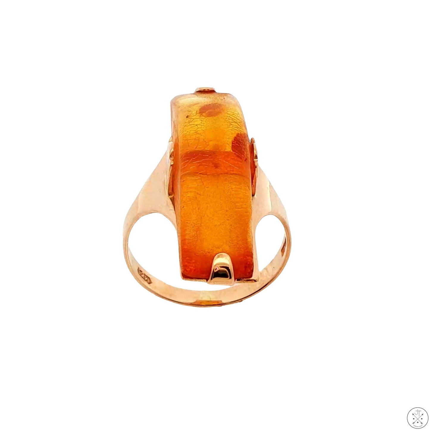 Vintage 14k Rose Gold Ring with Amber Size 7.5
