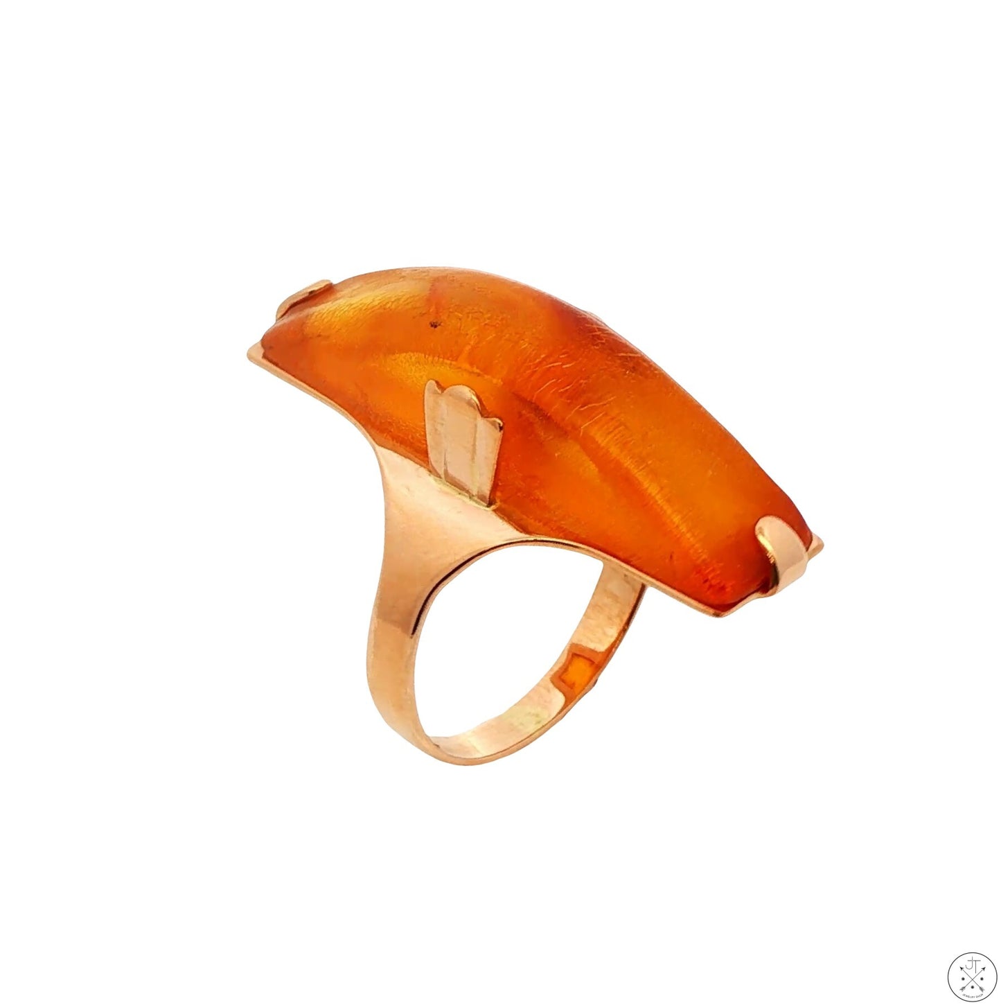 Vintage 14k Rose Gold Ring with Amber Size 7.5