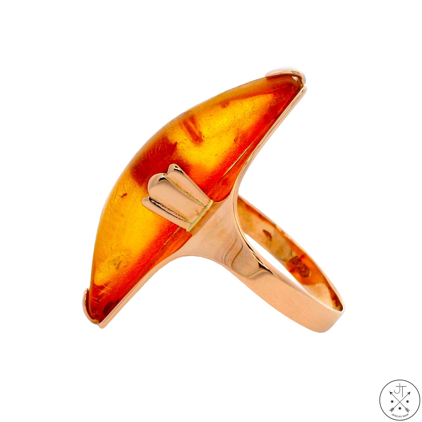 Vintage 14k Rose Gold Ring with Amber Size 7.5