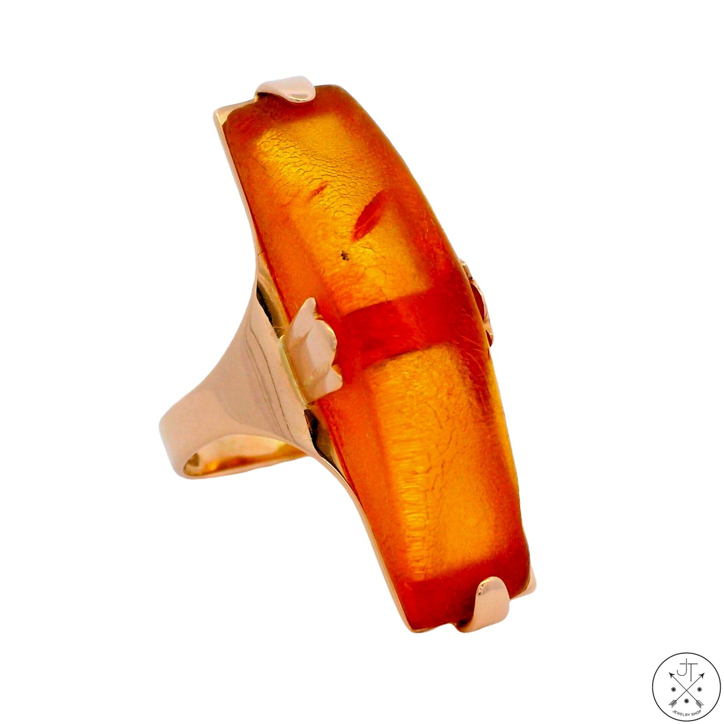 Vintage 14k Rose Gold Ring with Amber Size 7.5