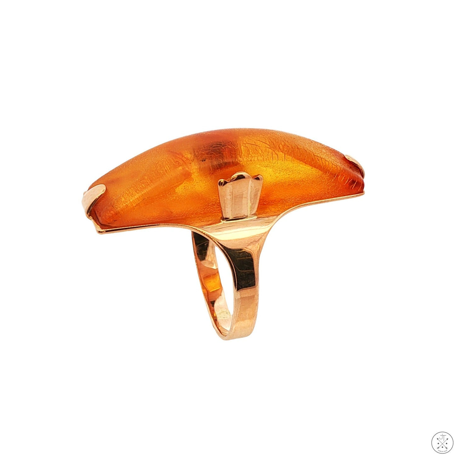 Vintage 14k Rose Gold Ring with Amber Size 7.5