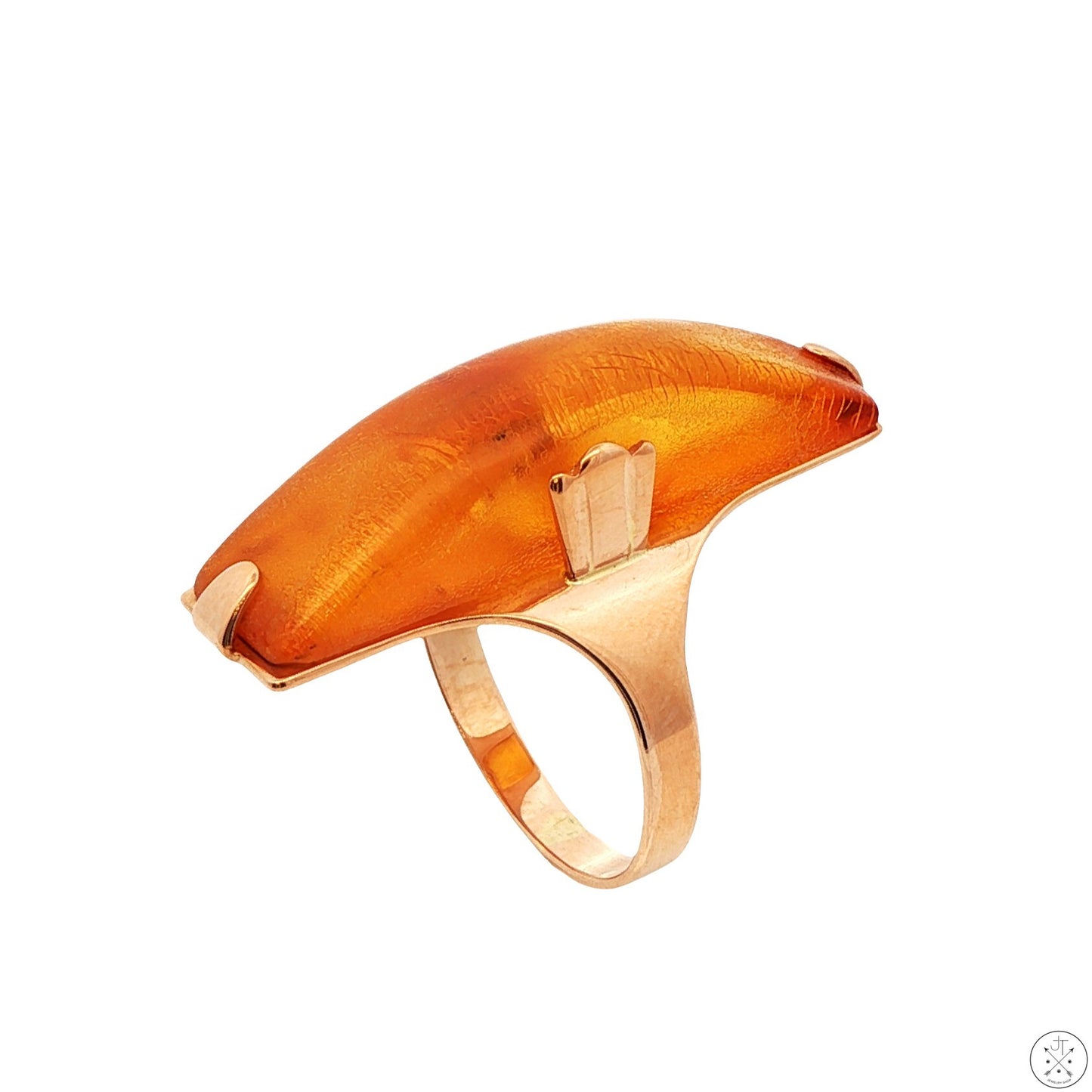 Vintage 14k Rose Gold Ring with Amber Size 7.5