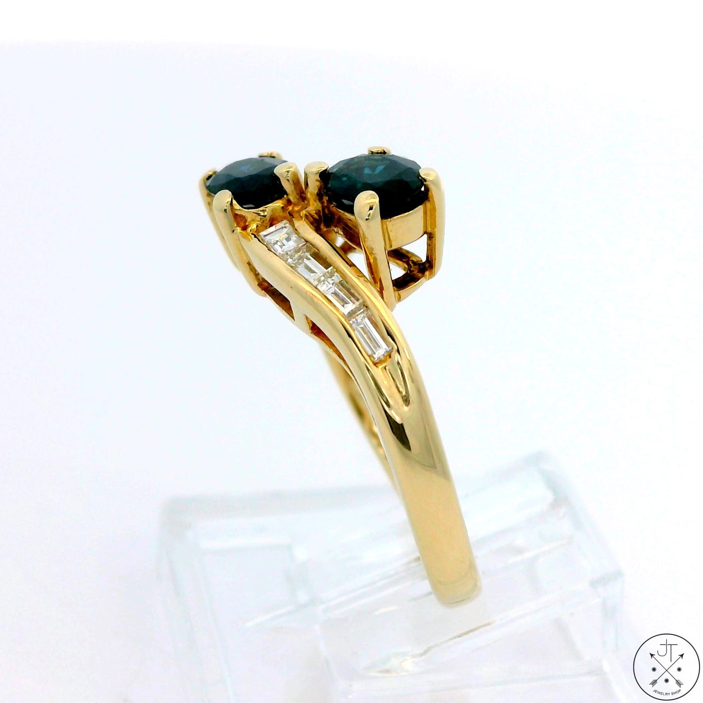 14k Yellow Gold Bypass Ring with London Blue Topaz and Diamond Size 5.5