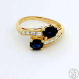 14k Yellow Gold Bypass Ring with London Blue Topaz and Diamond Size 5.5