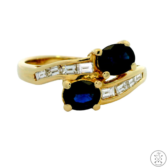 14k Yellow Gold Bypass Ring with London Blue Topaz and Diamond Size 5.5