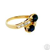 14k Yellow Gold Bypass Ring with London Blue Topaz and Diamond Size 5.5