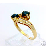 14k Yellow Gold Bypass Ring with London Blue Topaz and Diamond Size 5.5