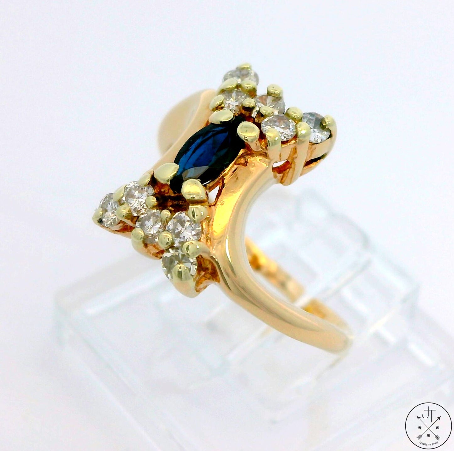 Vintage 14k Yellow Gold Ring with Sapphire and Diamond Size 5.5