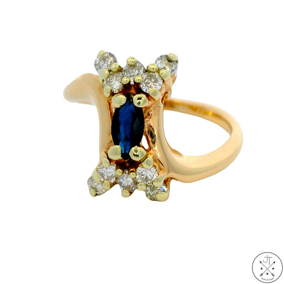 Vintage 14k Yellow Gold Ring with Sapphire and Diamond Size 5.5