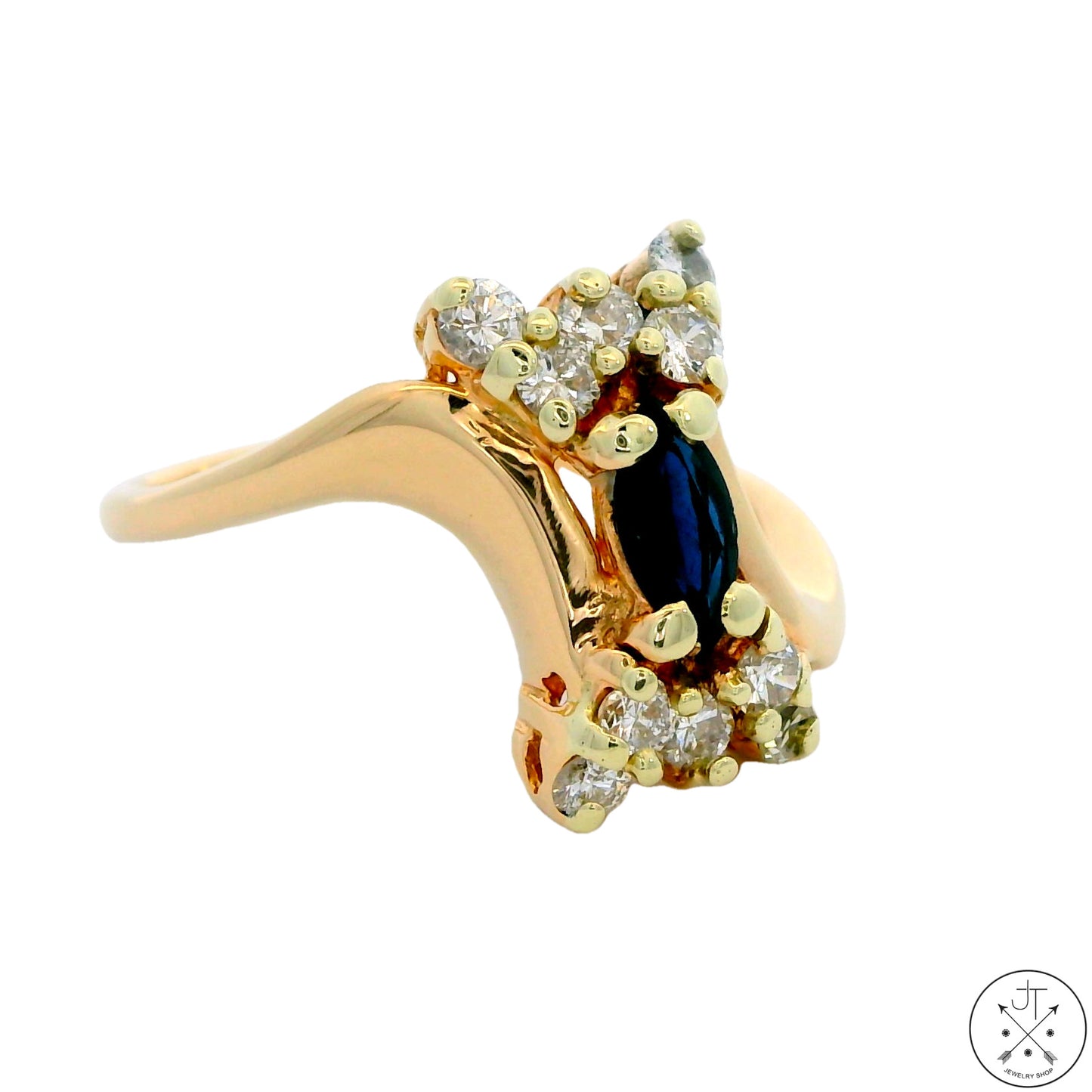 Vintage 14k Yellow Gold Ring with Sapphire and Diamond Size 5.5