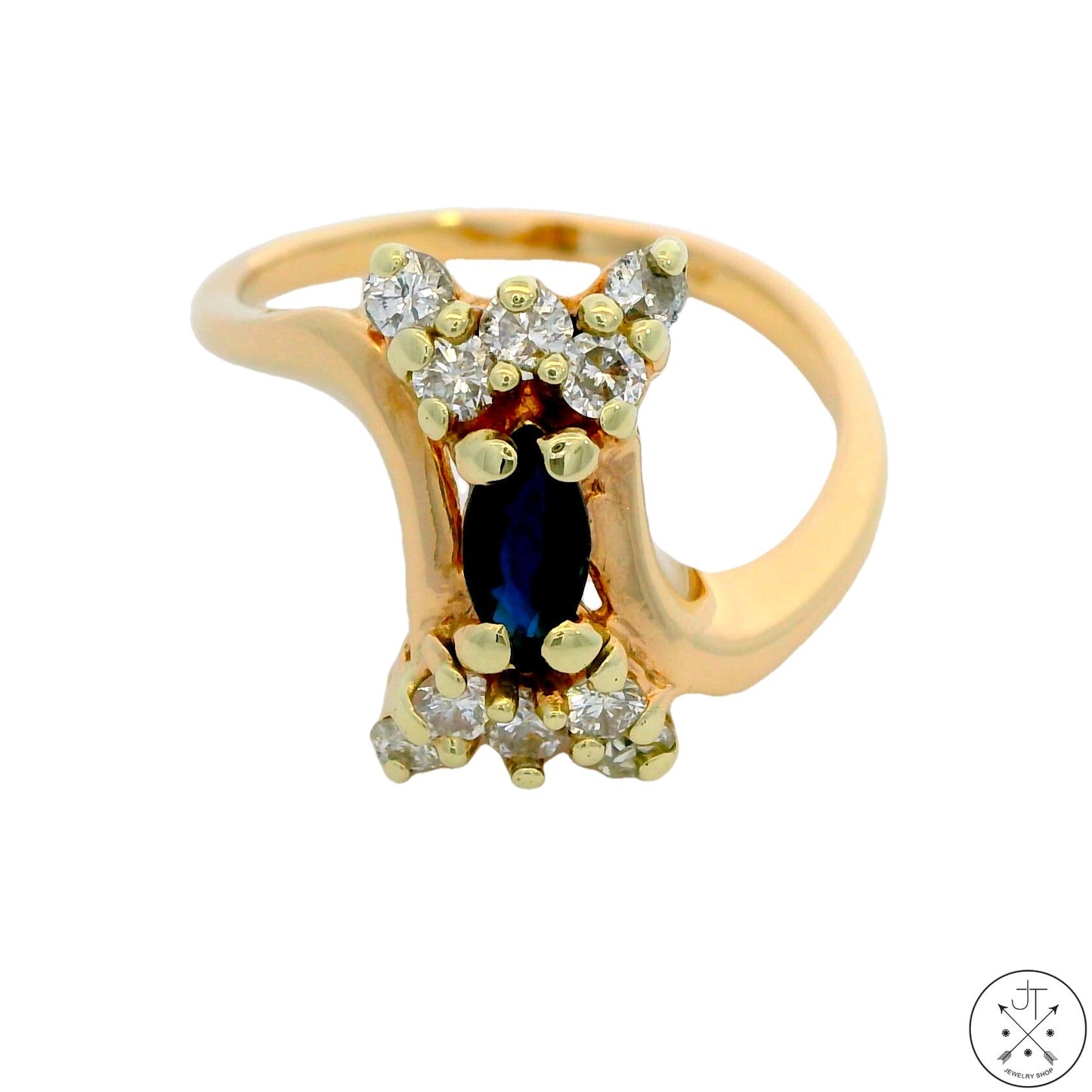 Vintage 14k Yellow Gold Ring with Sapphire and Diamond Size 5.5
