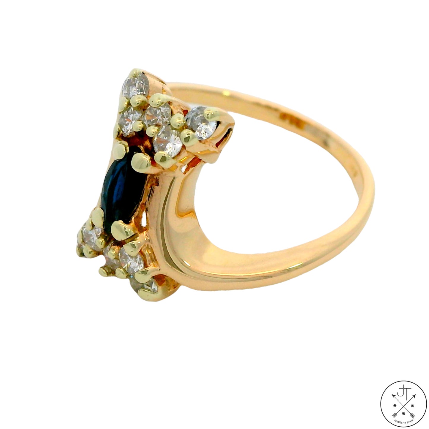 Vintage 14k Yellow Gold Ring with Sapphire and Diamond Size 5.5