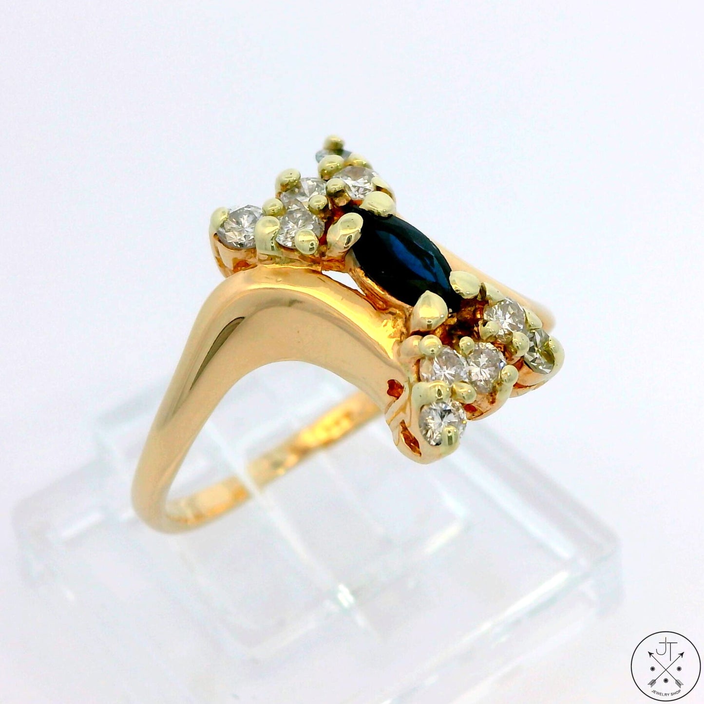 Vintage 14k Yellow Gold Ring with Sapphire and Diamond Size 5.5