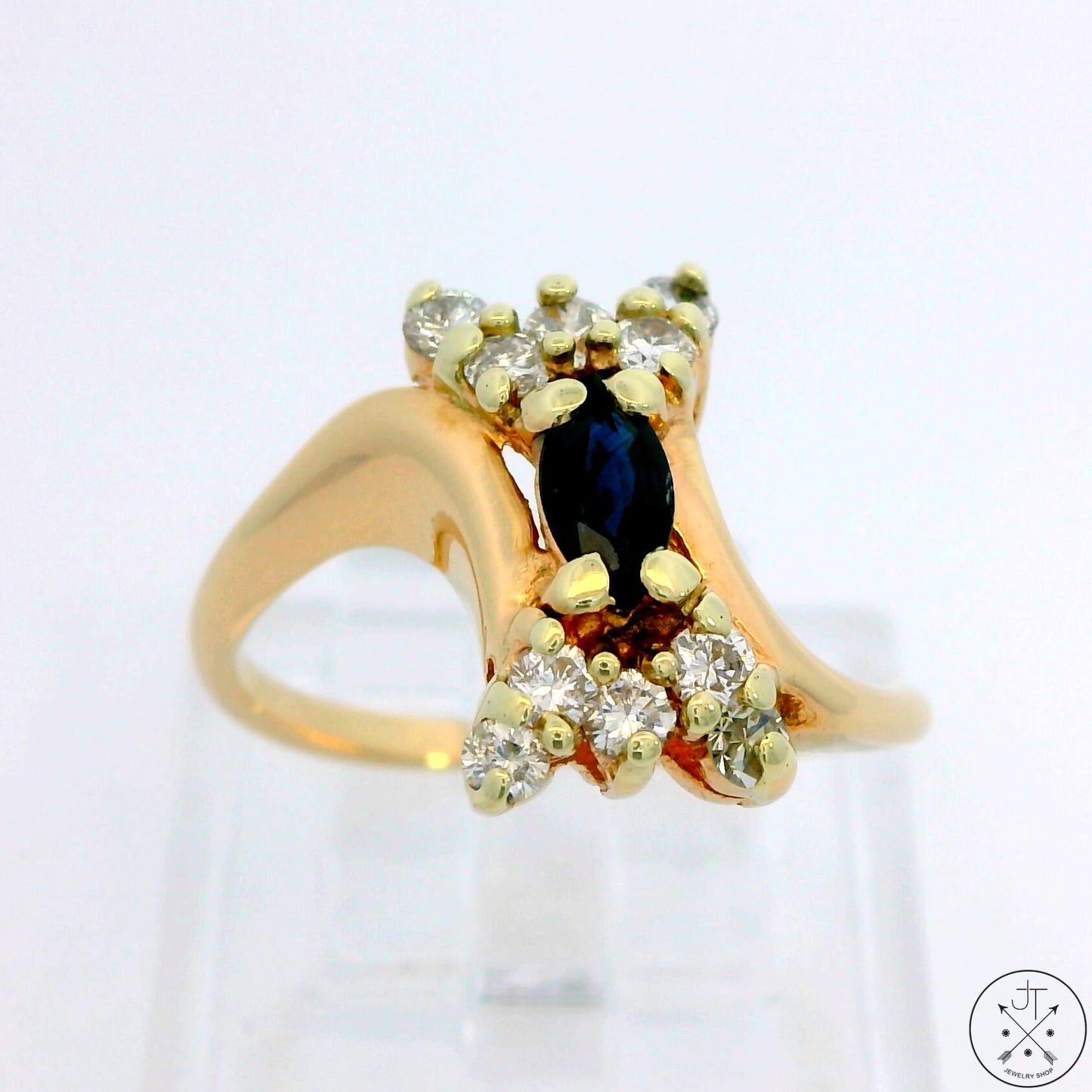 Vintage 14k Yellow Gold Ring with Sapphire and Diamond Size 5.5